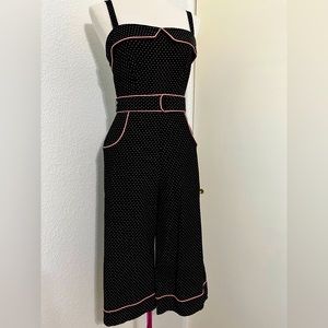 Stop staring! Play pant suit pink polka dot  Medium pinup vintage reproduction